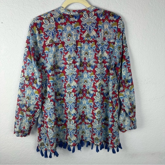 Roller Rabbit Gauze Cotton Tassel Fringe Boho Tunic Size S Floral Top - Picture 5 of 5
